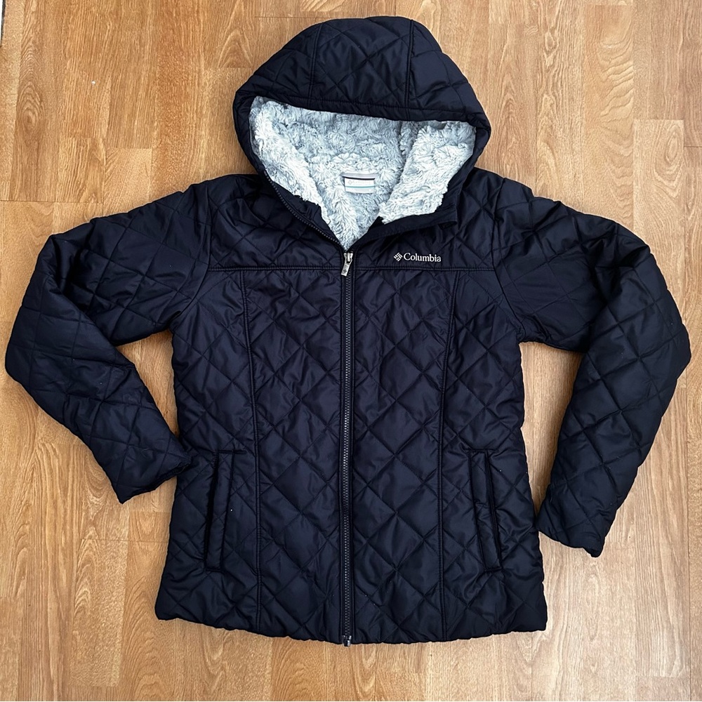 Columbia woman’s navy blue warm soft cozy insulation puffer jacket w hood - Picture 2 of 9